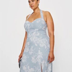 Reformation Tala Halter Dress in Light Blue and White size 16